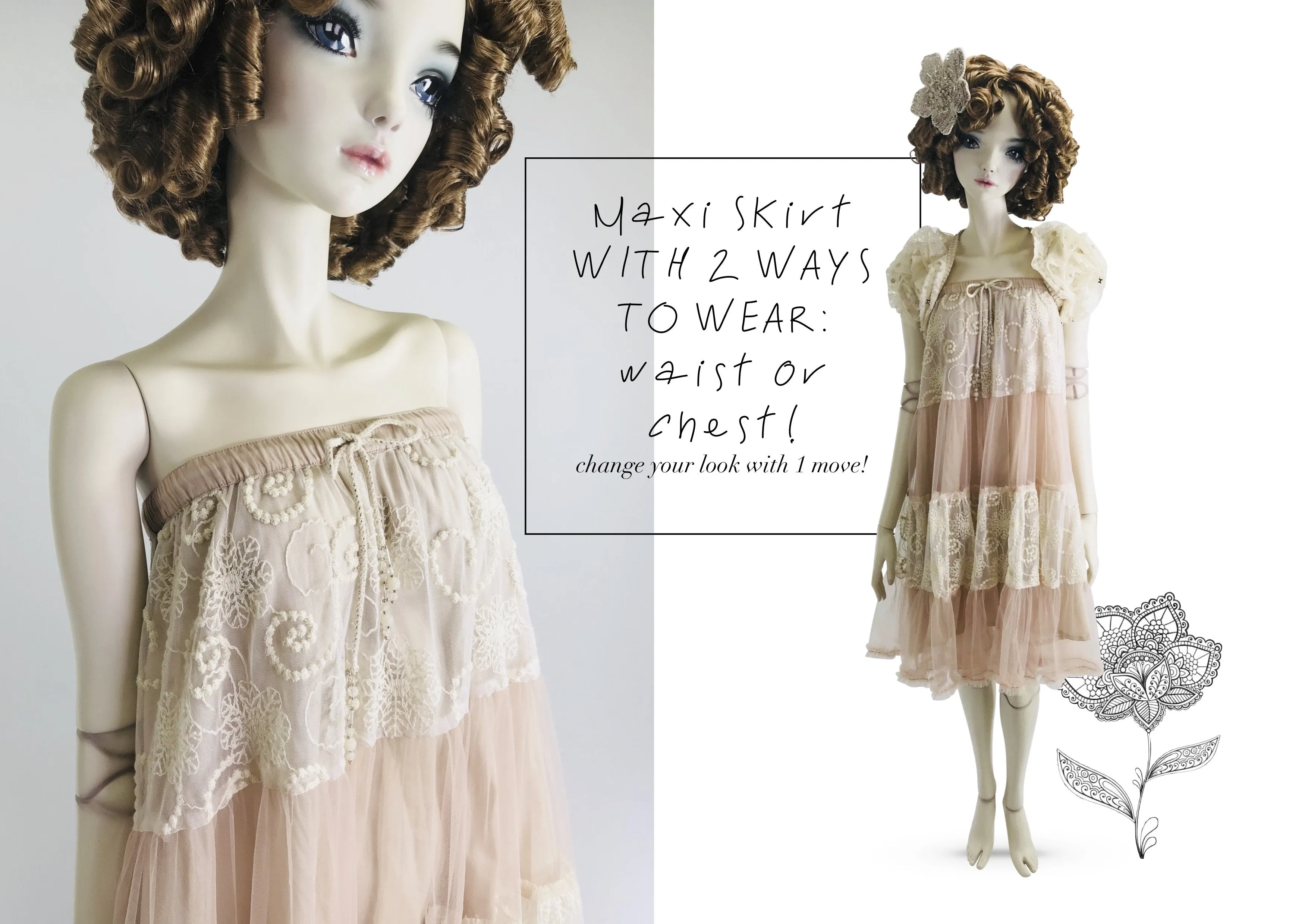 [ OUTLET!] DOLLY by Le Petit Tom ® BOHO maxi skirt ballet pink