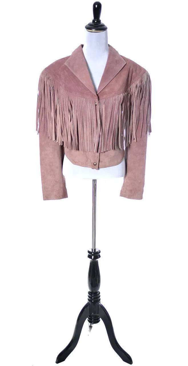 1980's Vintage Western Pink Suede Motorcycle Jacket with Fringe