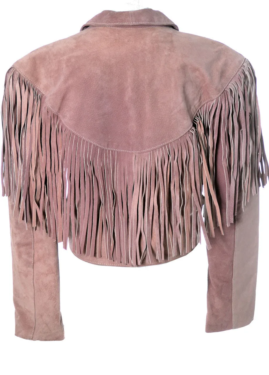 1980's Vintage Western Pink Suede Motorcycle Jacket with Fringe