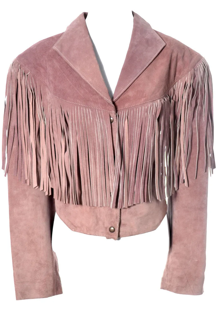 1980's Vintage Western Pink Suede Motorcycle Jacket with Fringe