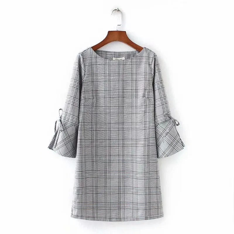 3/4 Sleeve Check Shift Dresses