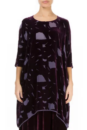 Abstract Devoré Aubergine Silk Velvet Tunic