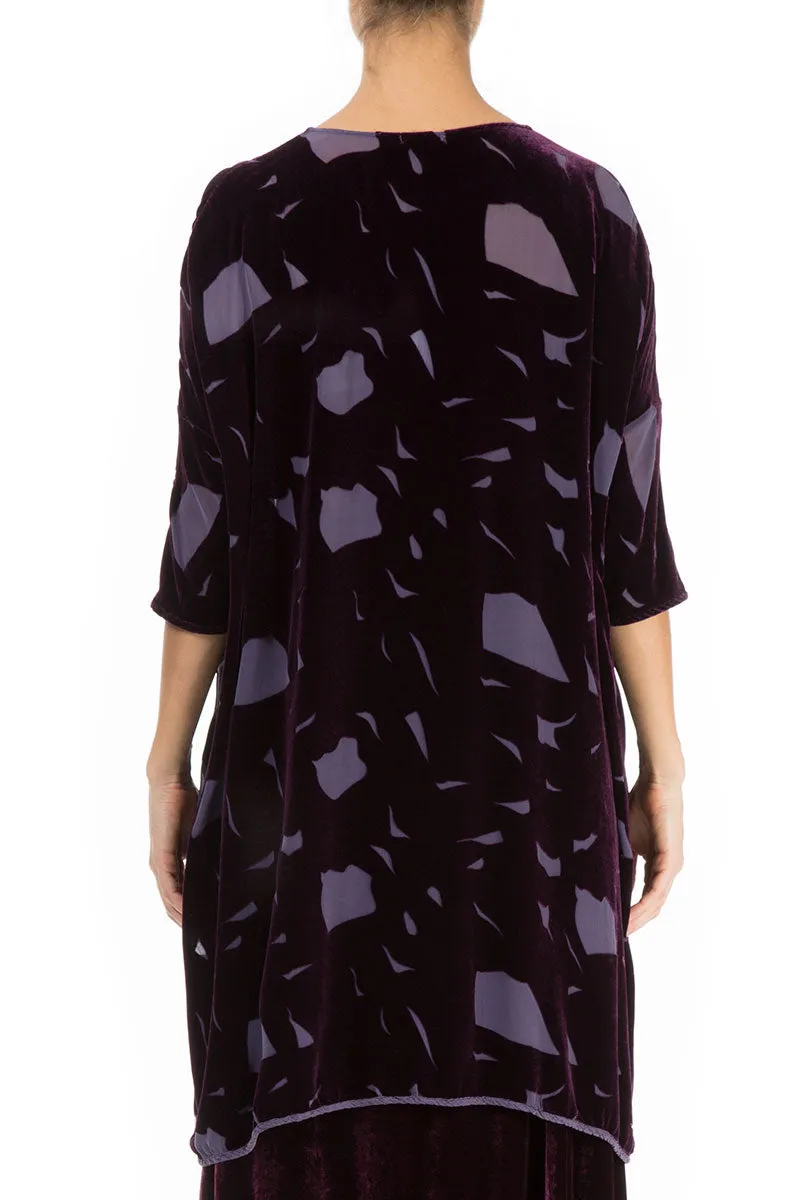 Abstract Devoré Aubergine Silk Velvet Tunic