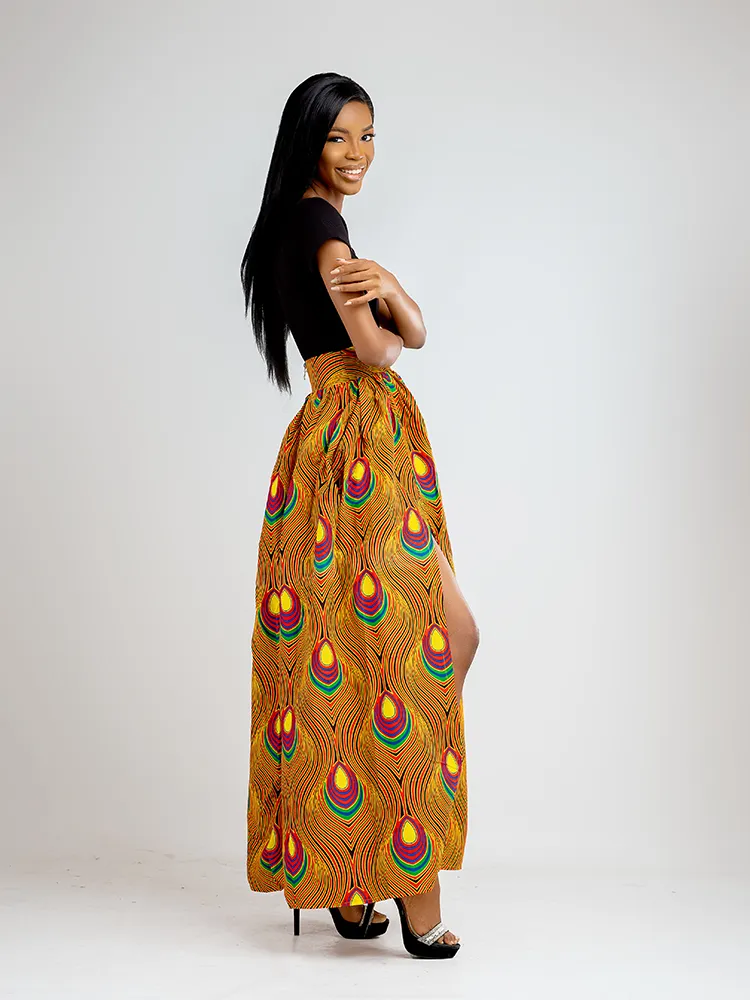 African Print Achol High Slit Maxi Skirt