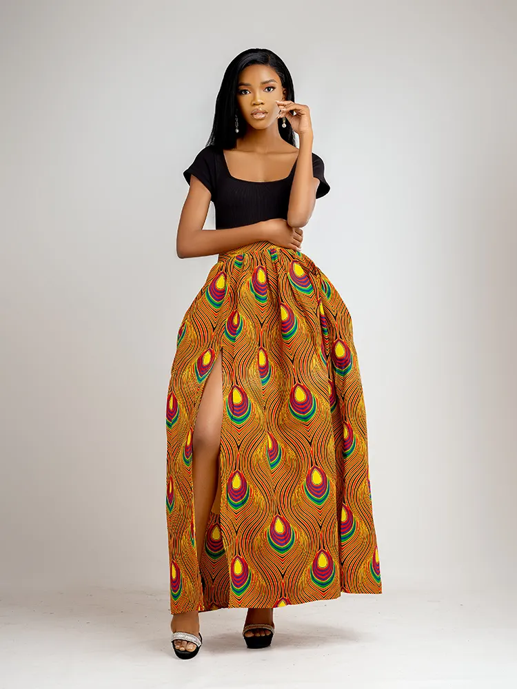 African Print Achol High Slit Maxi Skirt