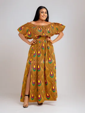 African Print Achol High Slit Maxi Skirt