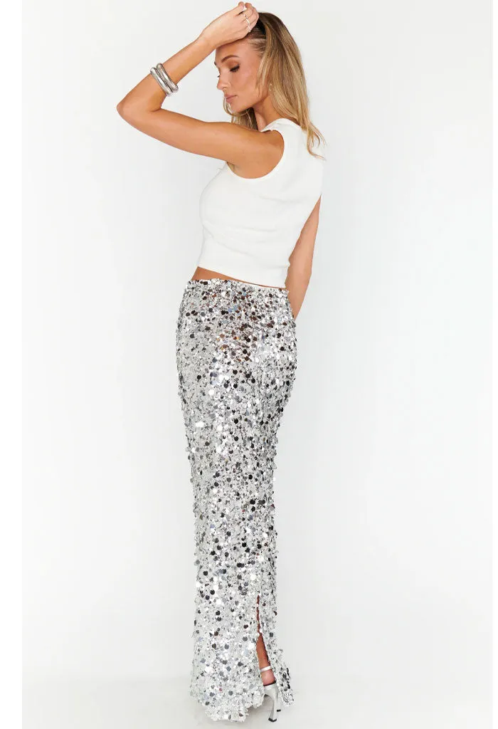 All That Skirt-Silver Metallic Sequins