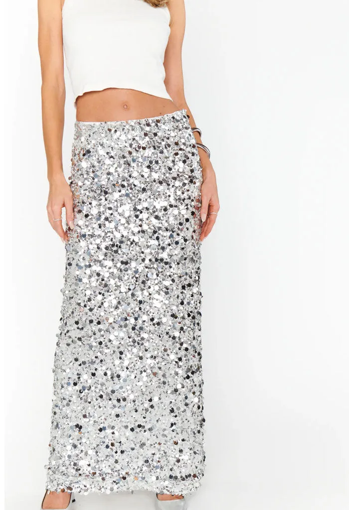 All That Skirt-Silver Metallic Sequins