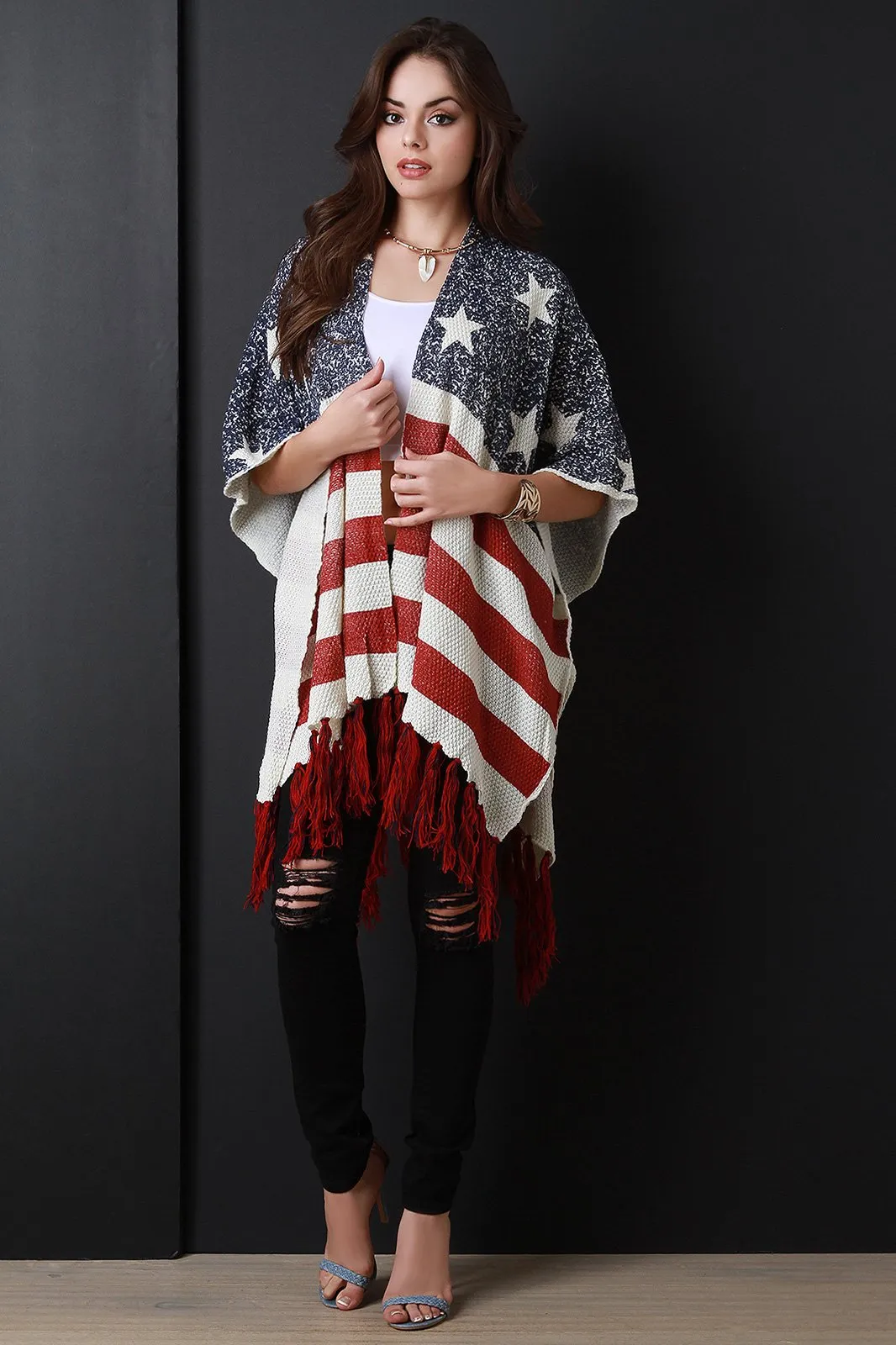 America Fringe Open Kimono Cardigan