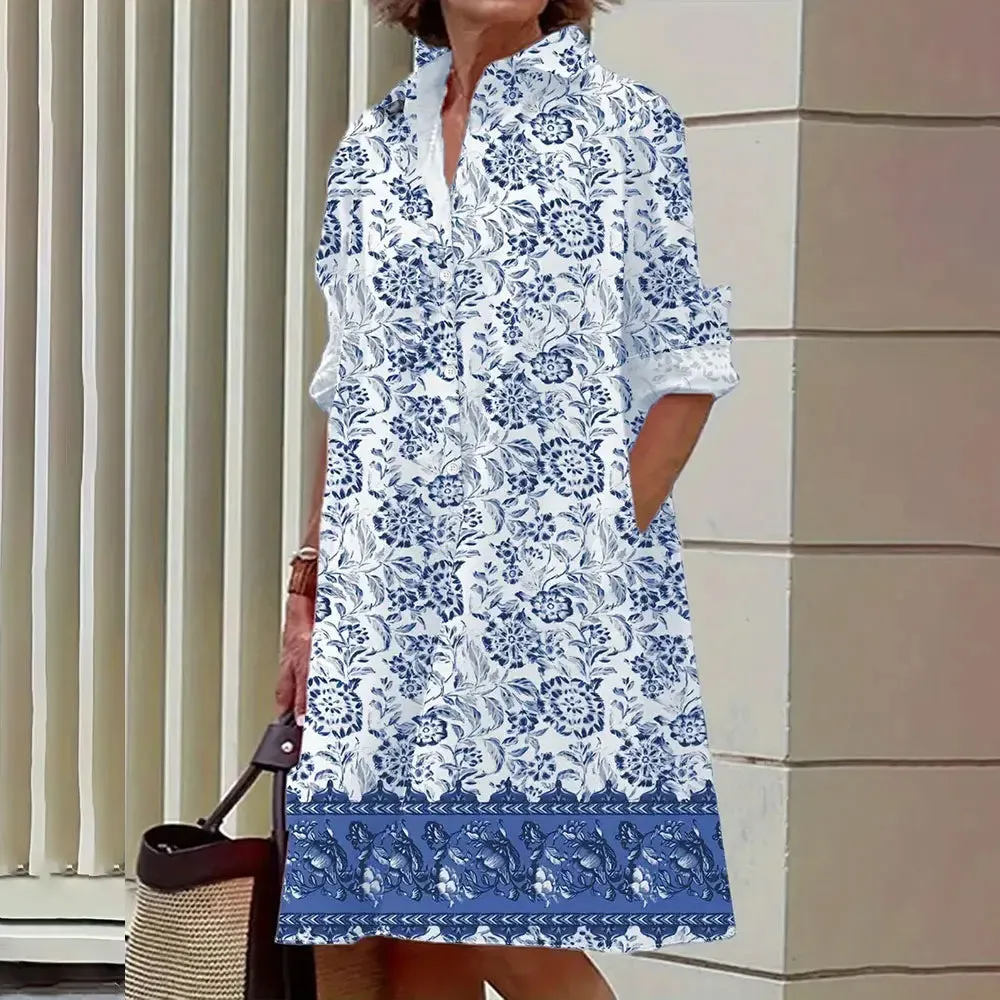 Arabelle - Elegant Button-Up Midi Shirt Dress for Women