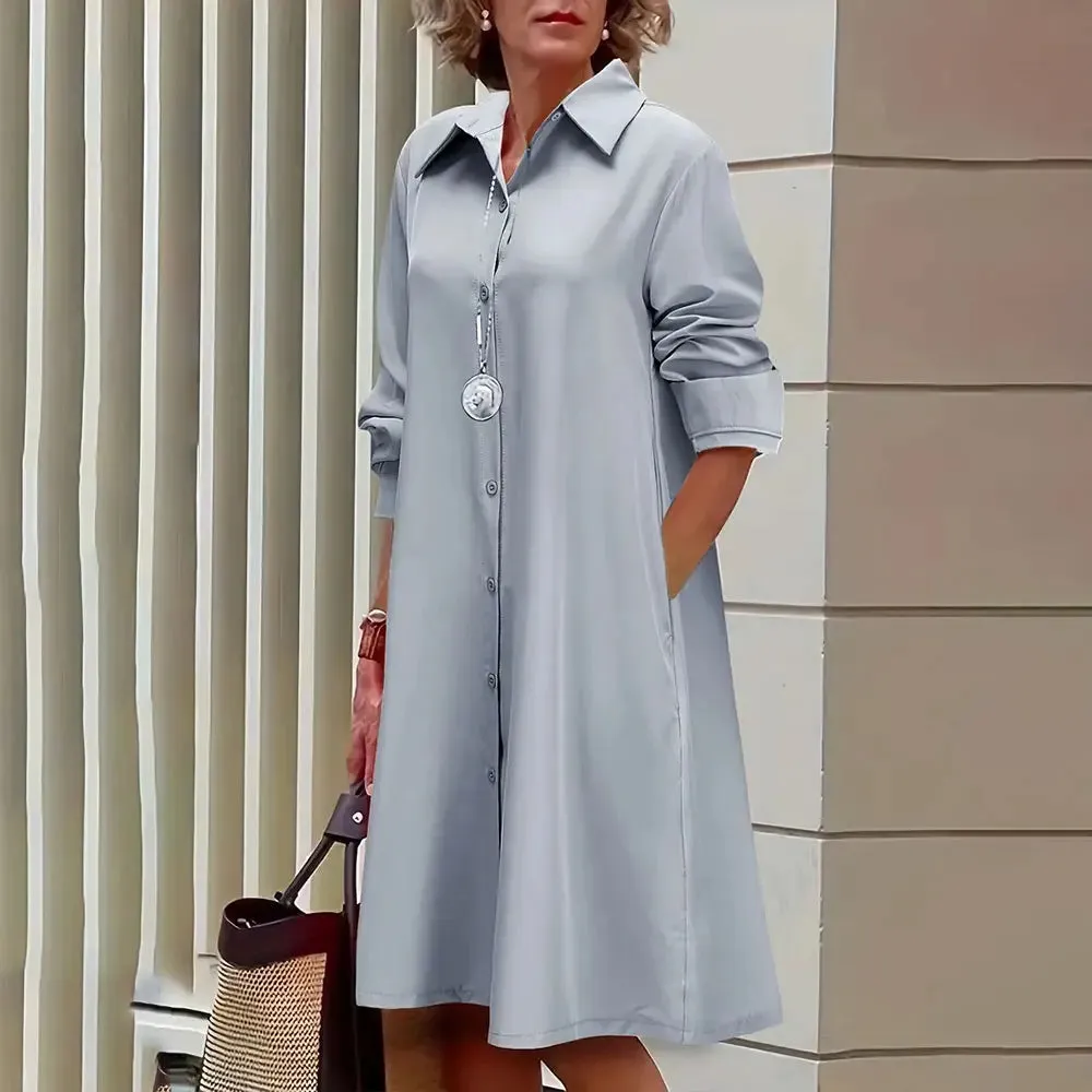 Arabelle - Elegant Button-Up Midi Shirt Dress for Women