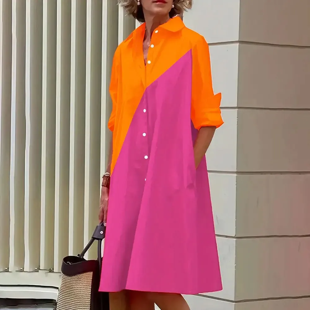 Arabelle - Elegant Button-Up Midi Shirt Dress for Women