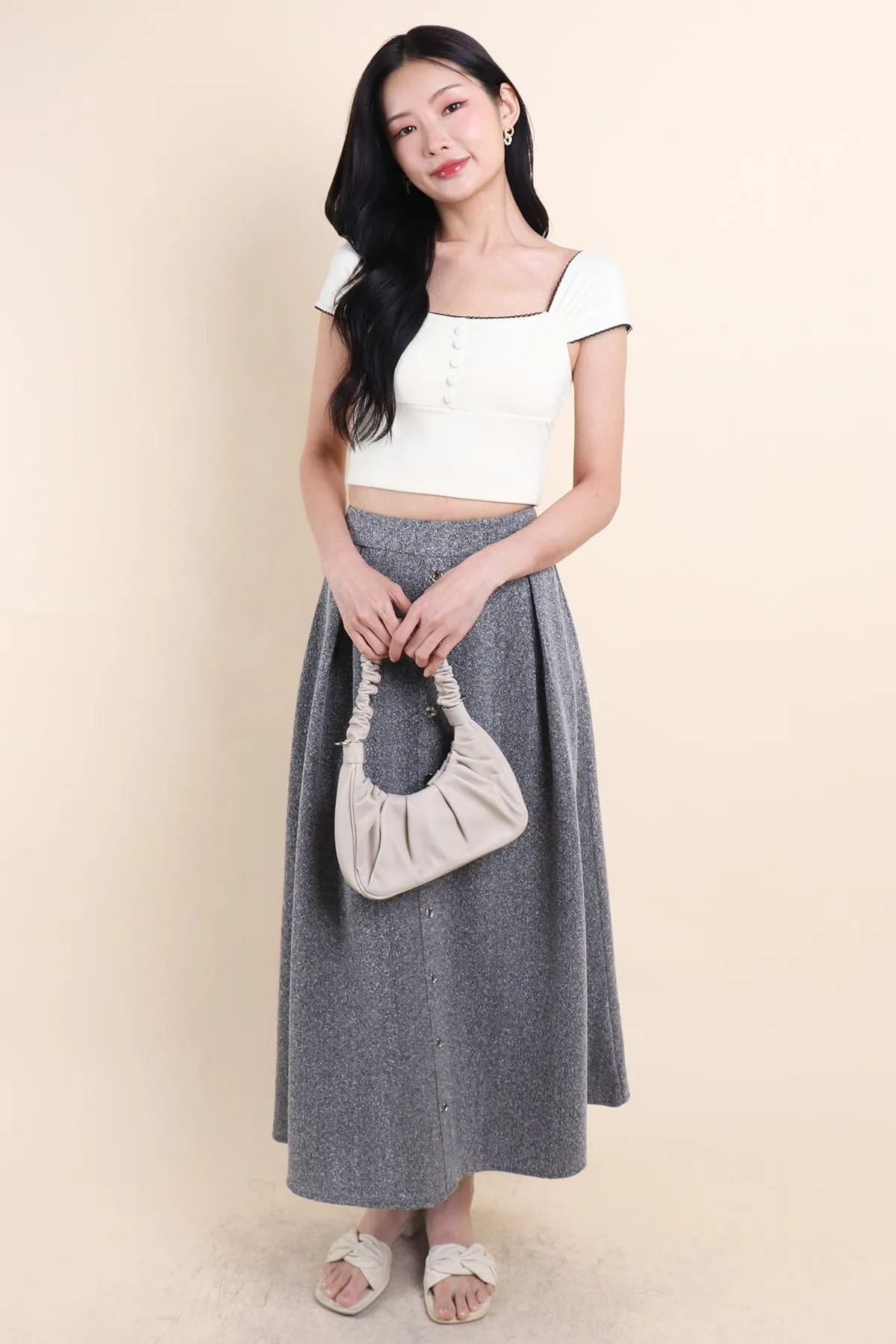 ARIEL BUTTON MAXI SKIRT IN BLACK