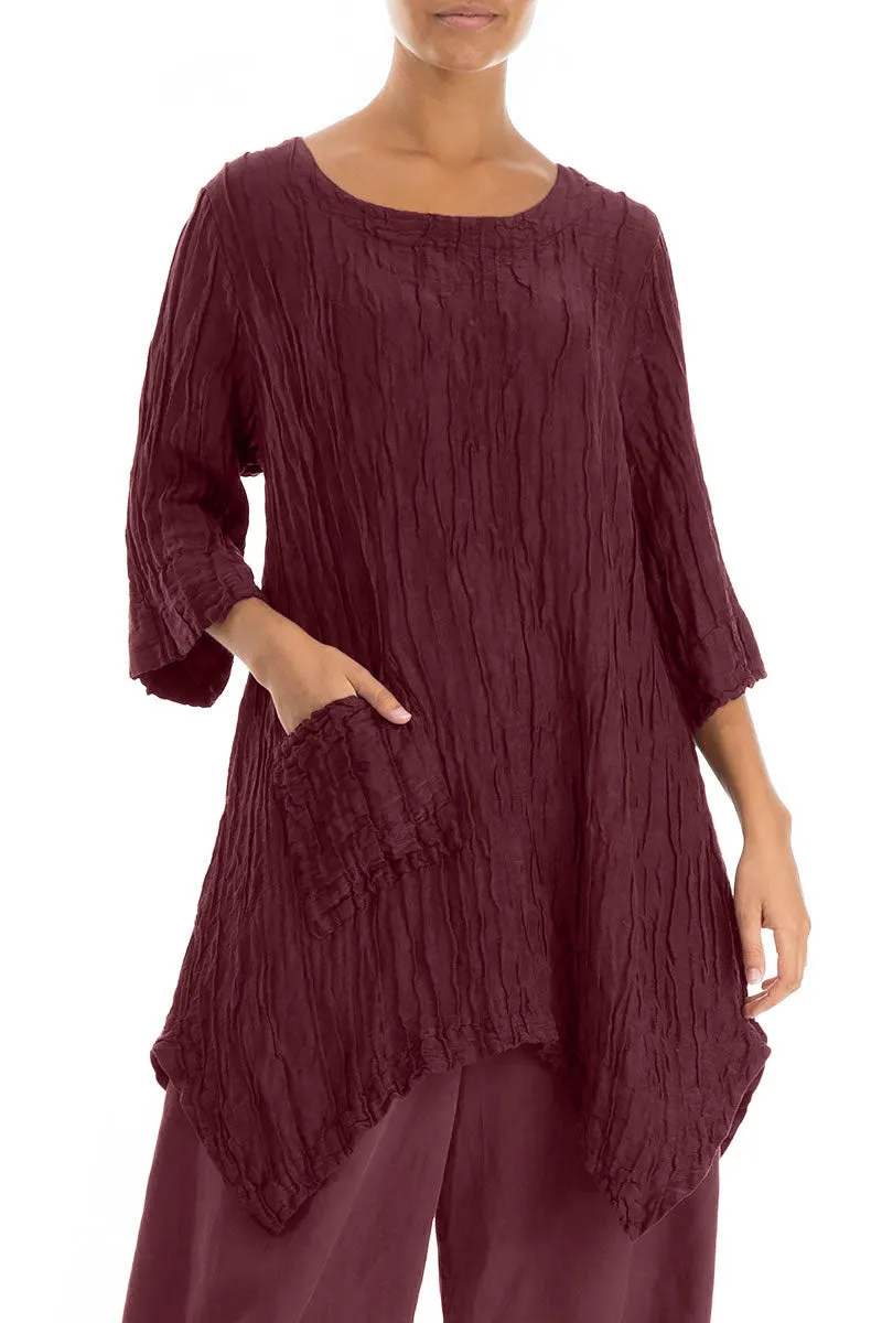 Asymmetric Crinkled Merlot Silk Linen Tunic