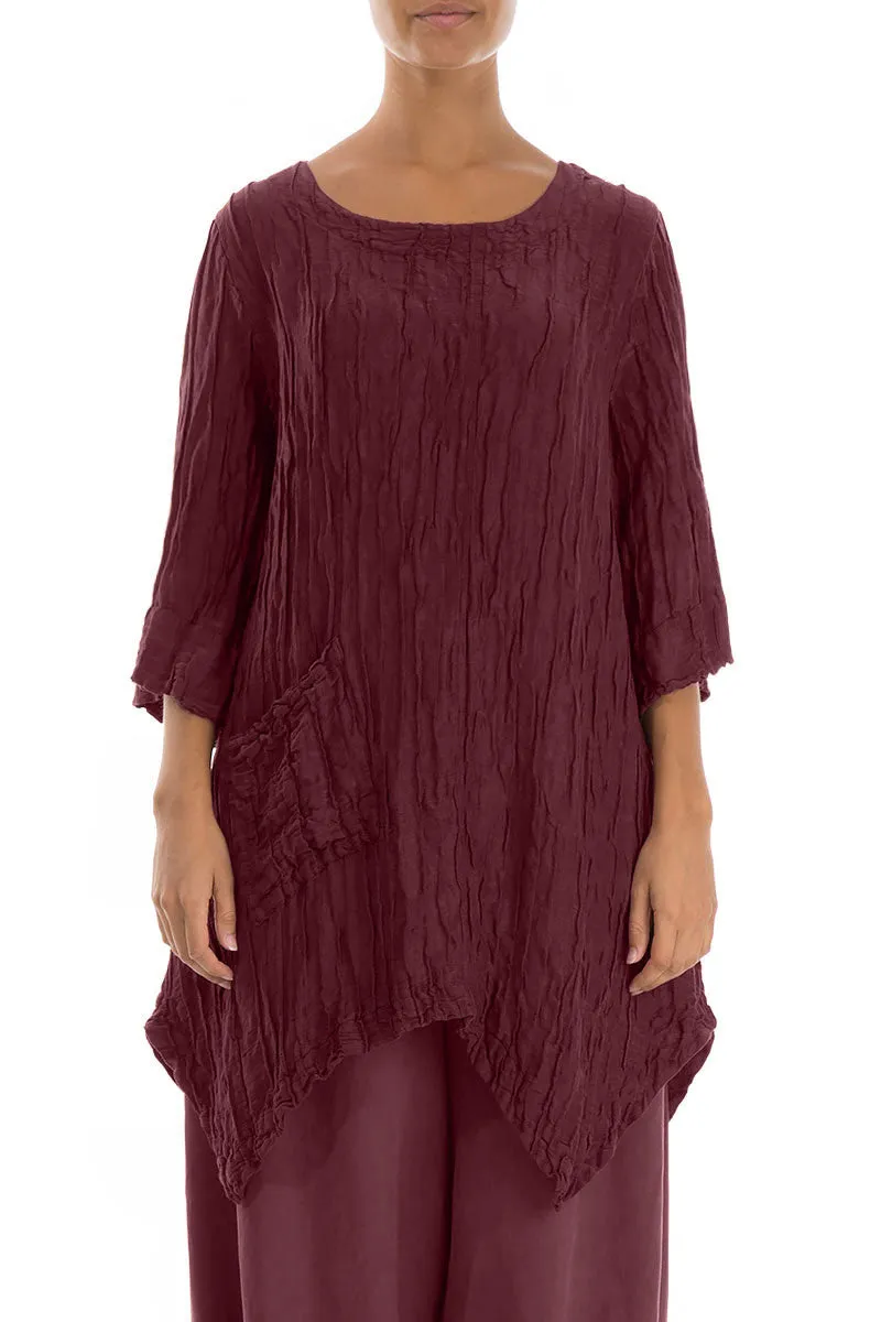 Asymmetric Crinkled Merlot Silk Linen Tunic