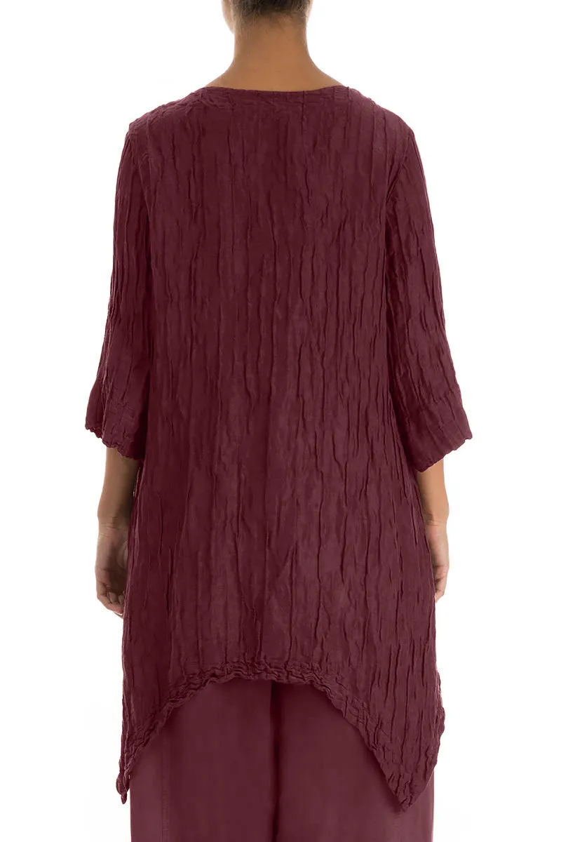 Asymmetric Crinkled Merlot Silk Linen Tunic