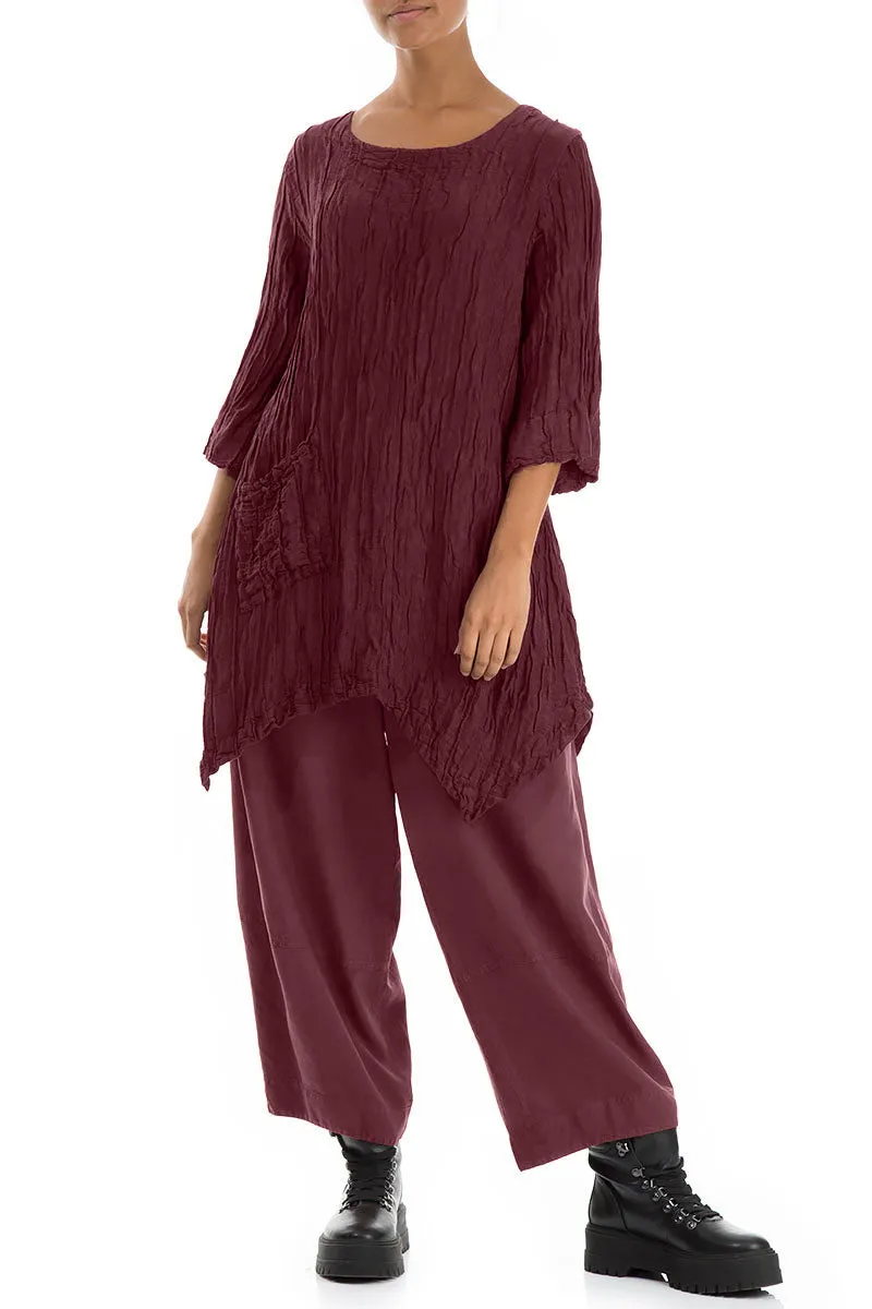 Asymmetric Crinkled Merlot Silk Linen Tunic