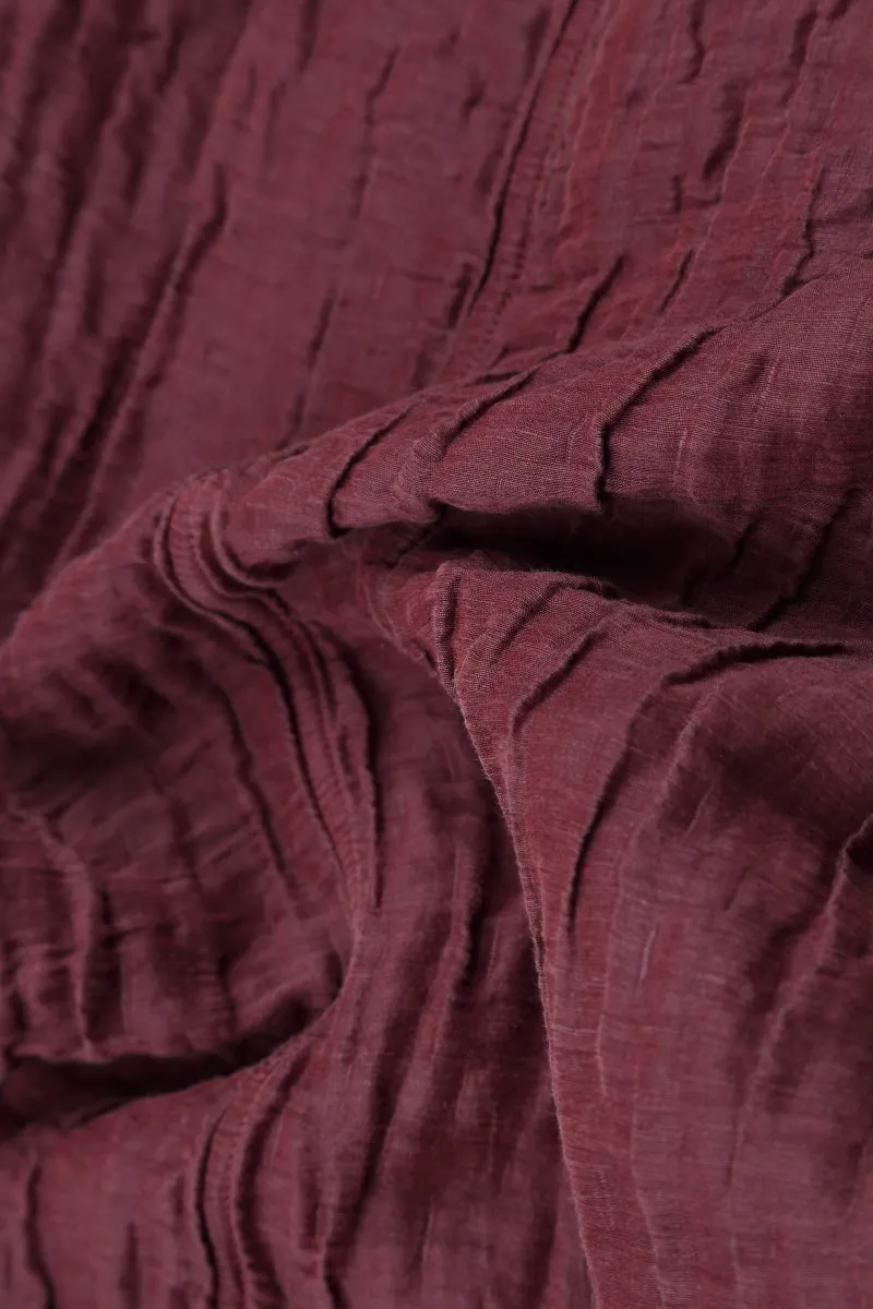 Asymmetric Crinkled Merlot Silk Linen Tunic