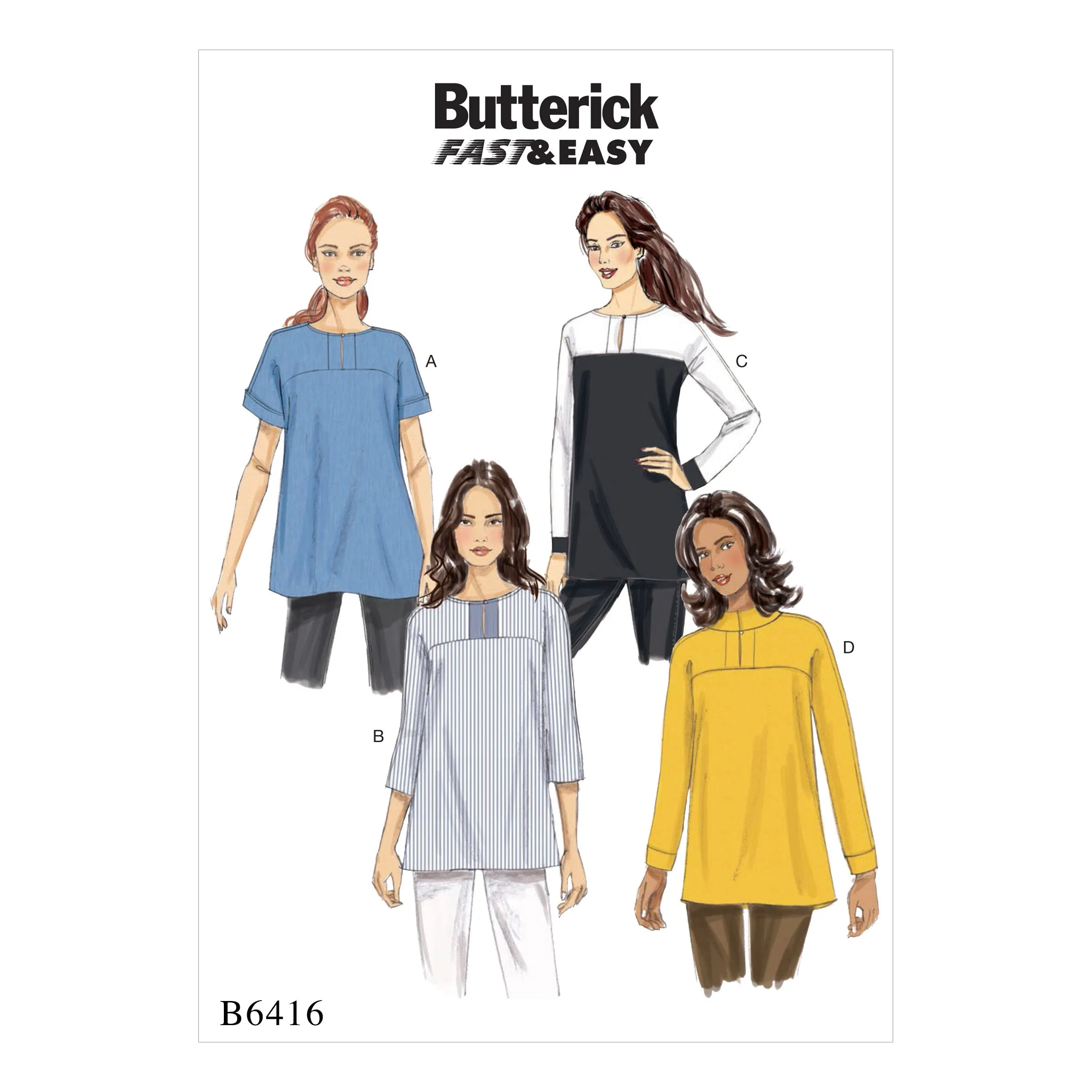 B6416 Misses' Button-Closure Tunics with Yokes