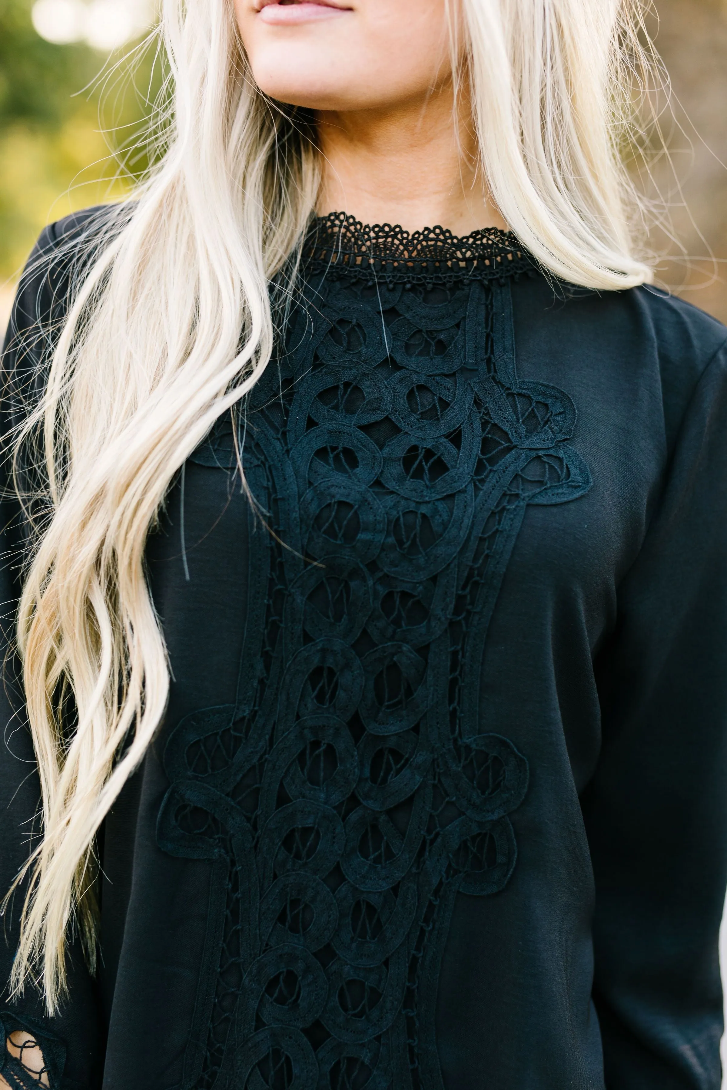 Battenburg Lace Shift Dress In Black