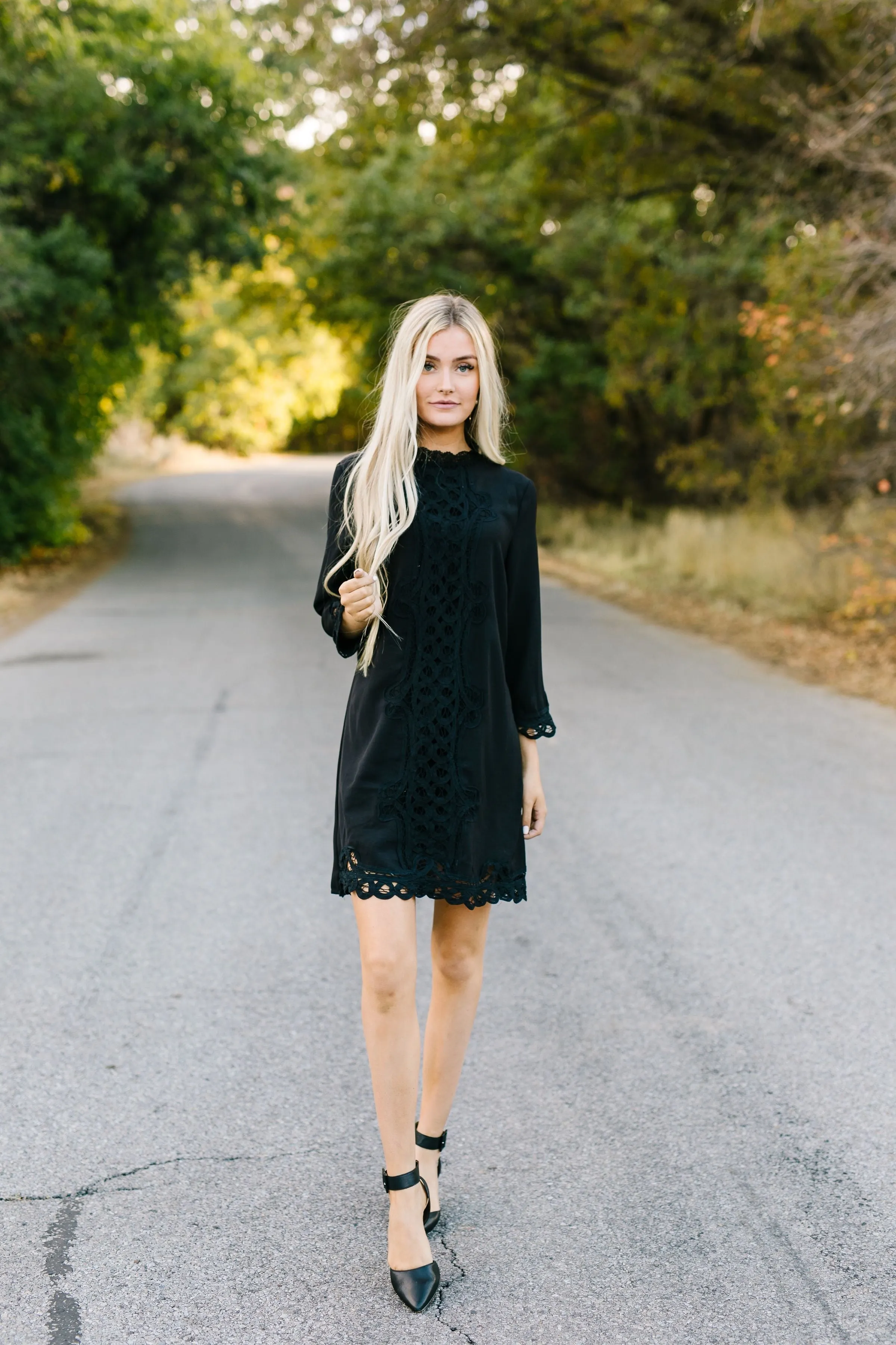 Battenburg Lace Shift Dress In Black