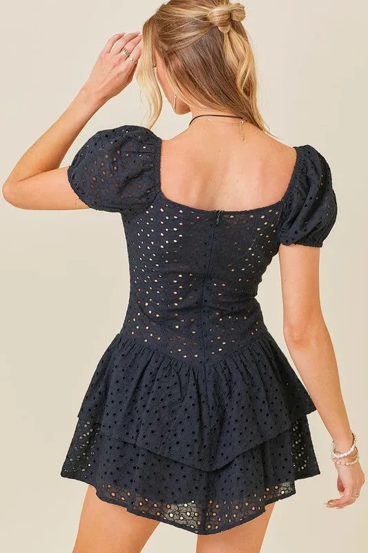 Black Heart Neck White Lace Dress