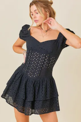 Black Heart Neck White Lace Dress