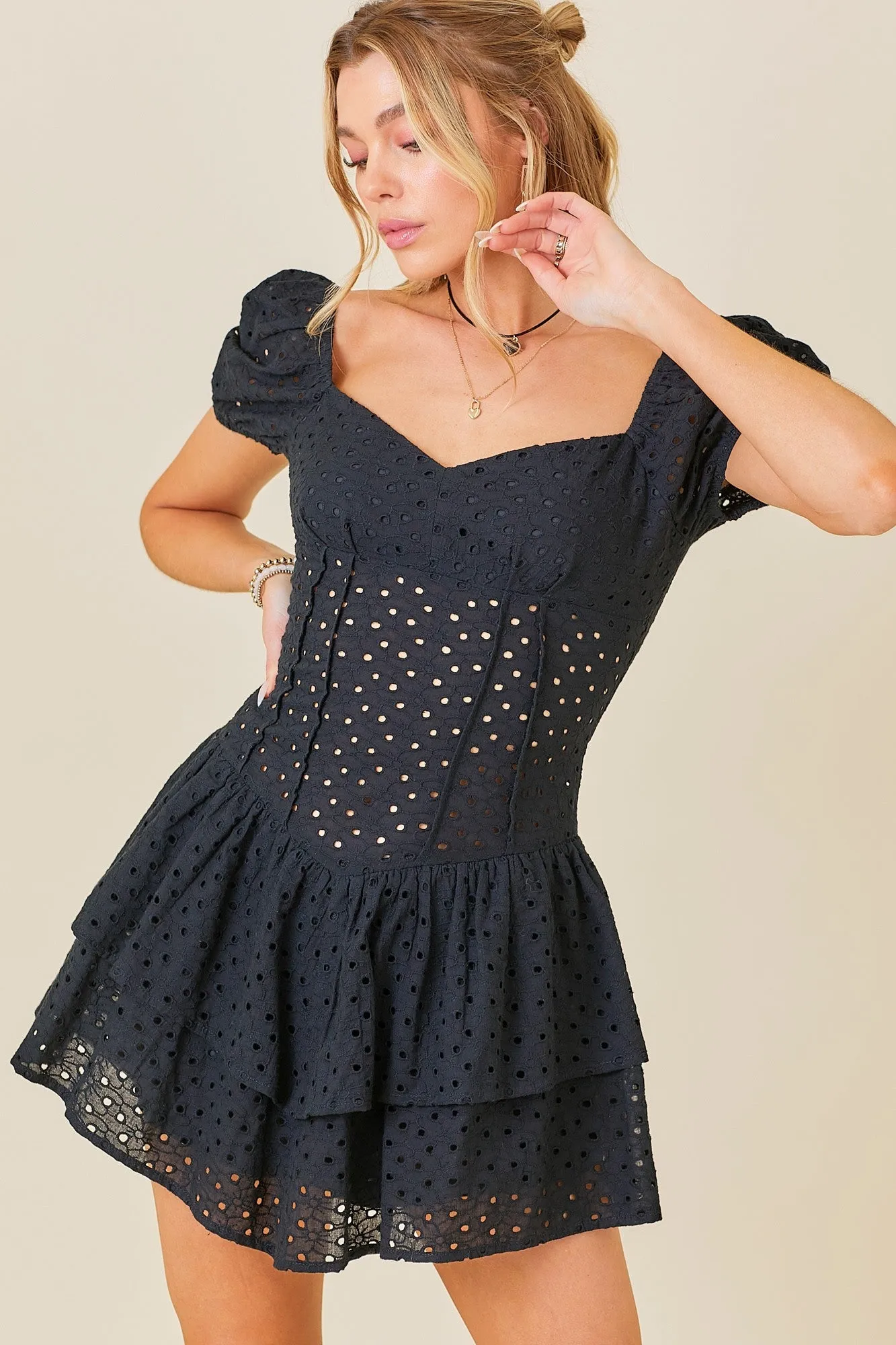 Black Heart Neck White Lace Dress