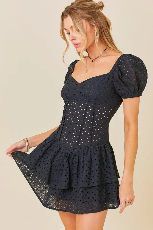 Black Heart Neck White Lace Dress