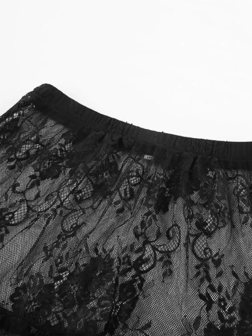 Black lace fabric wide maxi skirt