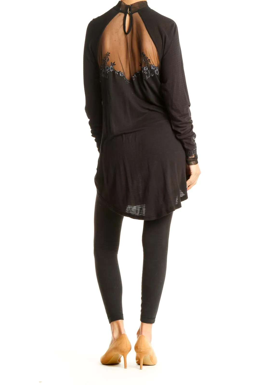 Black Sheer Embroidered Long Sleeve Top