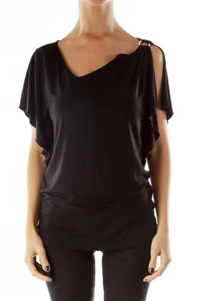 Black Silver Metallic Broch Loose Top