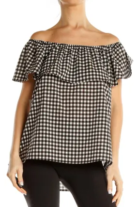 Black White Gingham Off The Shoulder Blouse