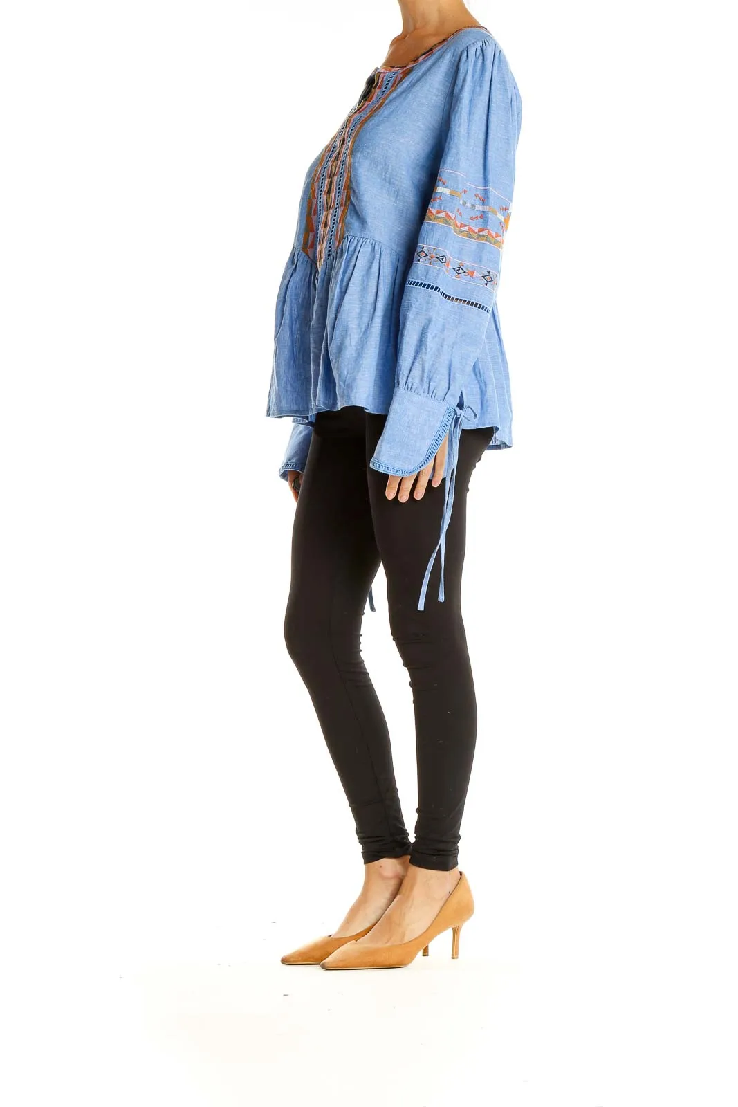 Blue Embroidered Bohemian Top