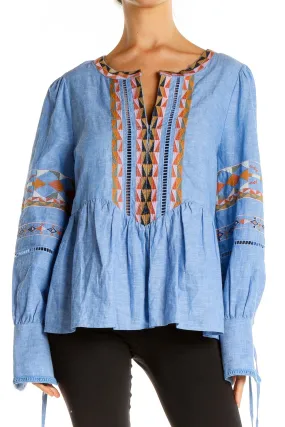 Blue Embroidered Bohemian Top