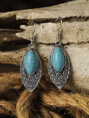 Bohemian Silver Turquoise Arabesque Drop Earrings