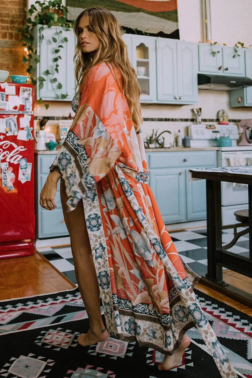 Boho Mama crane flower kimono