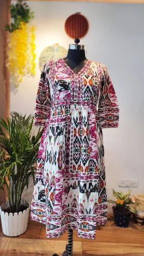 Boho Multicolor Long Embroided Cotton Mulmul Dress