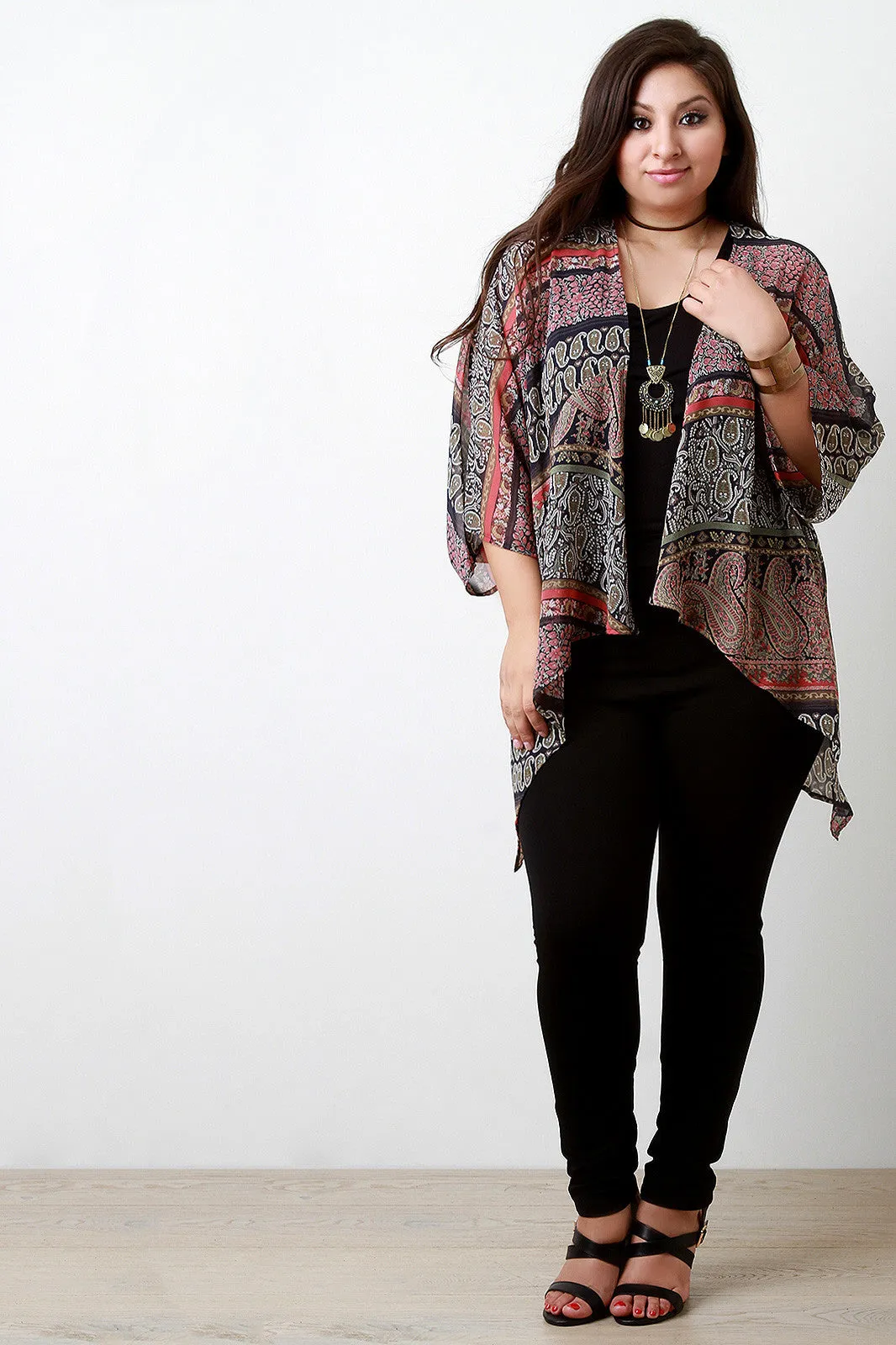 Boho Paisley Chiffon Open Front Cardigan