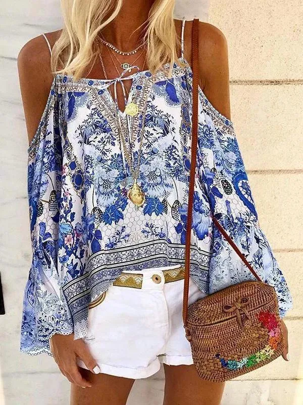 Boho Style Off Shoulder Suspender Blouses