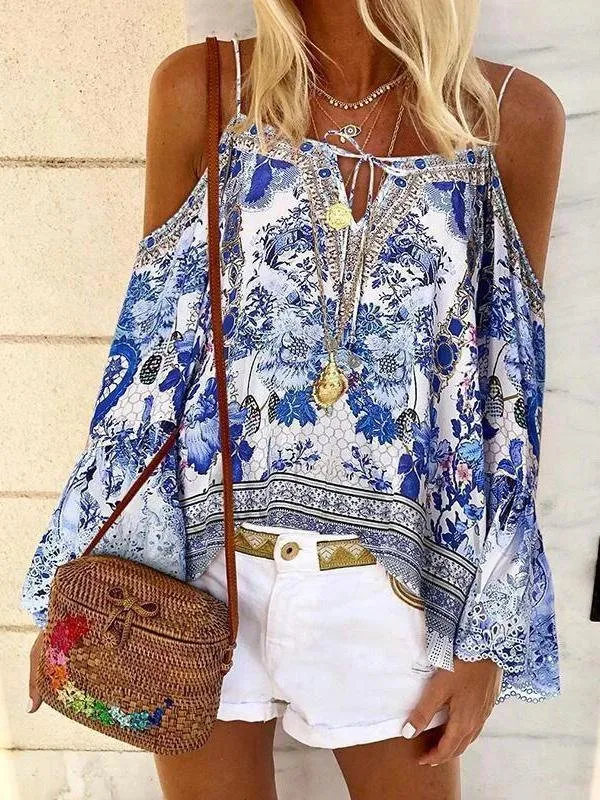 Boho Style Off Shoulder Suspender Blouses