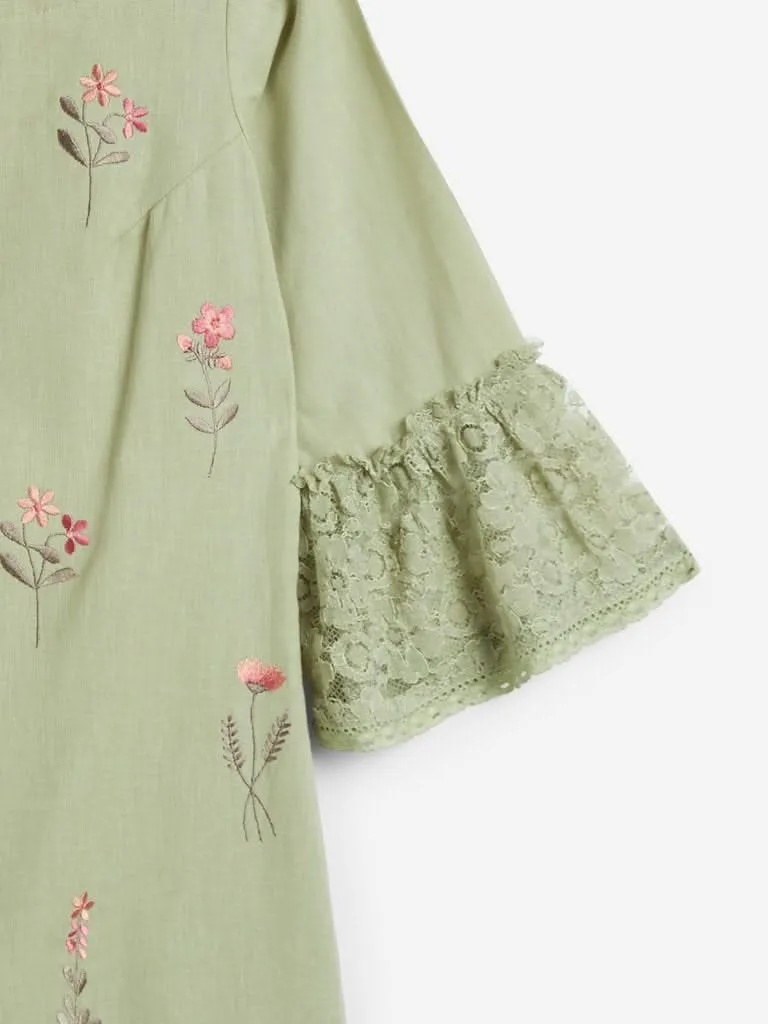 Bombay Paisley Green Embroidered Shift Dress