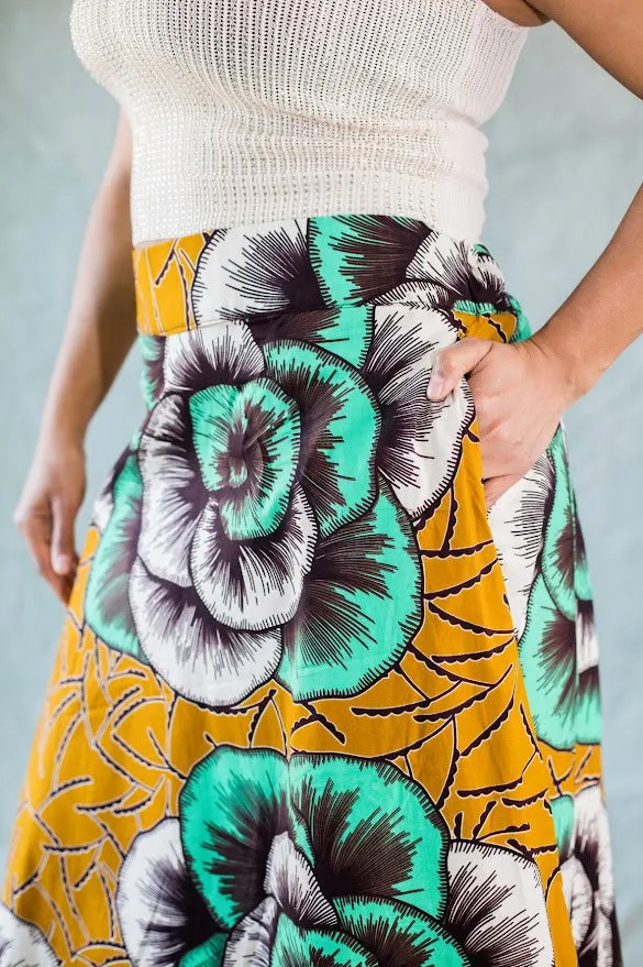 Bose Maxi Skirt- Green Big flower