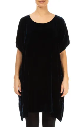 Boxy Navy Silk Velvet Tunic