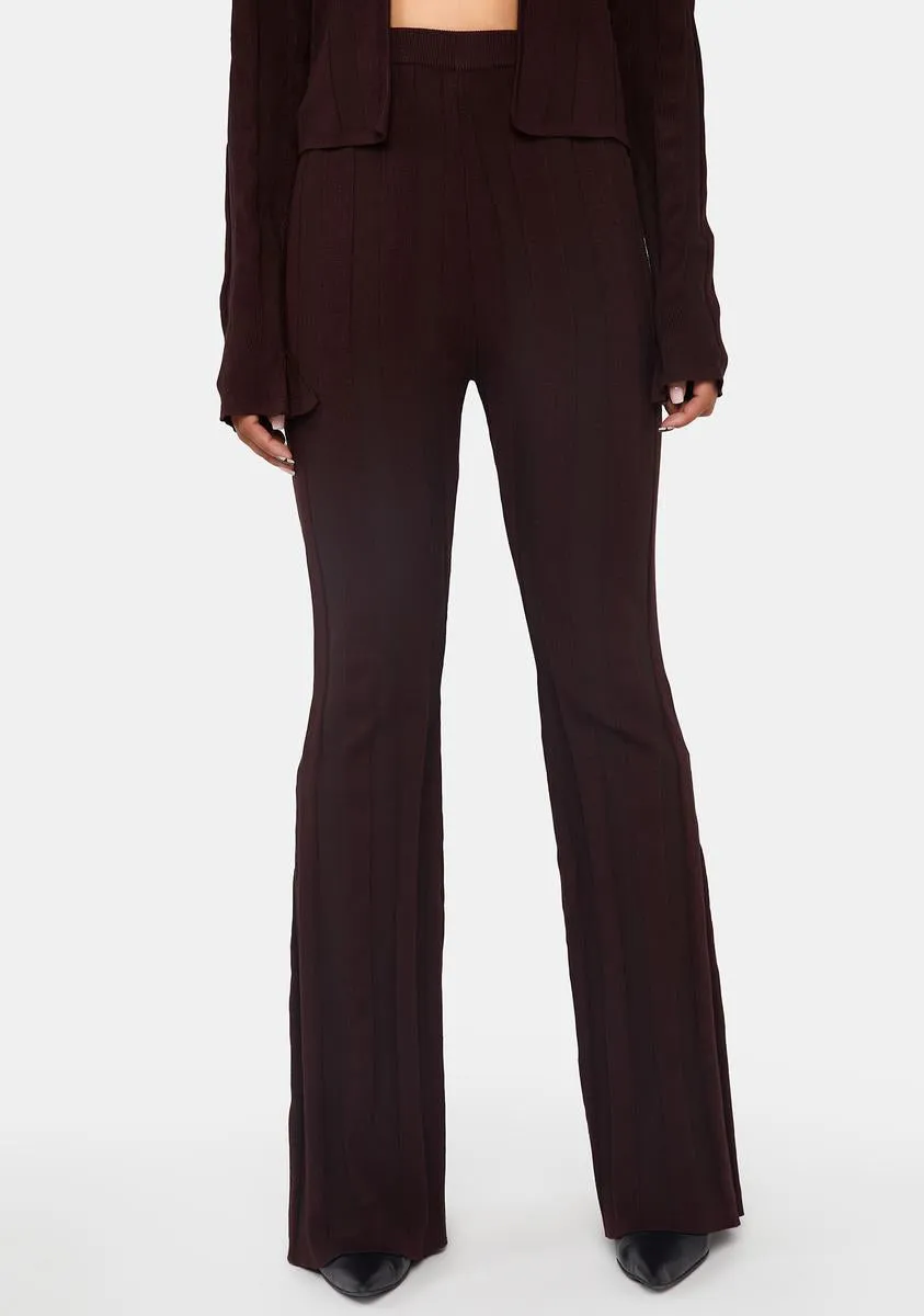 Brown Striped Knit Flare Trousers