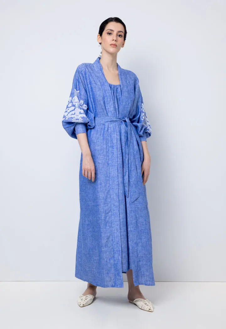 Choice Embroidered Print Kimono Outerwear Blue