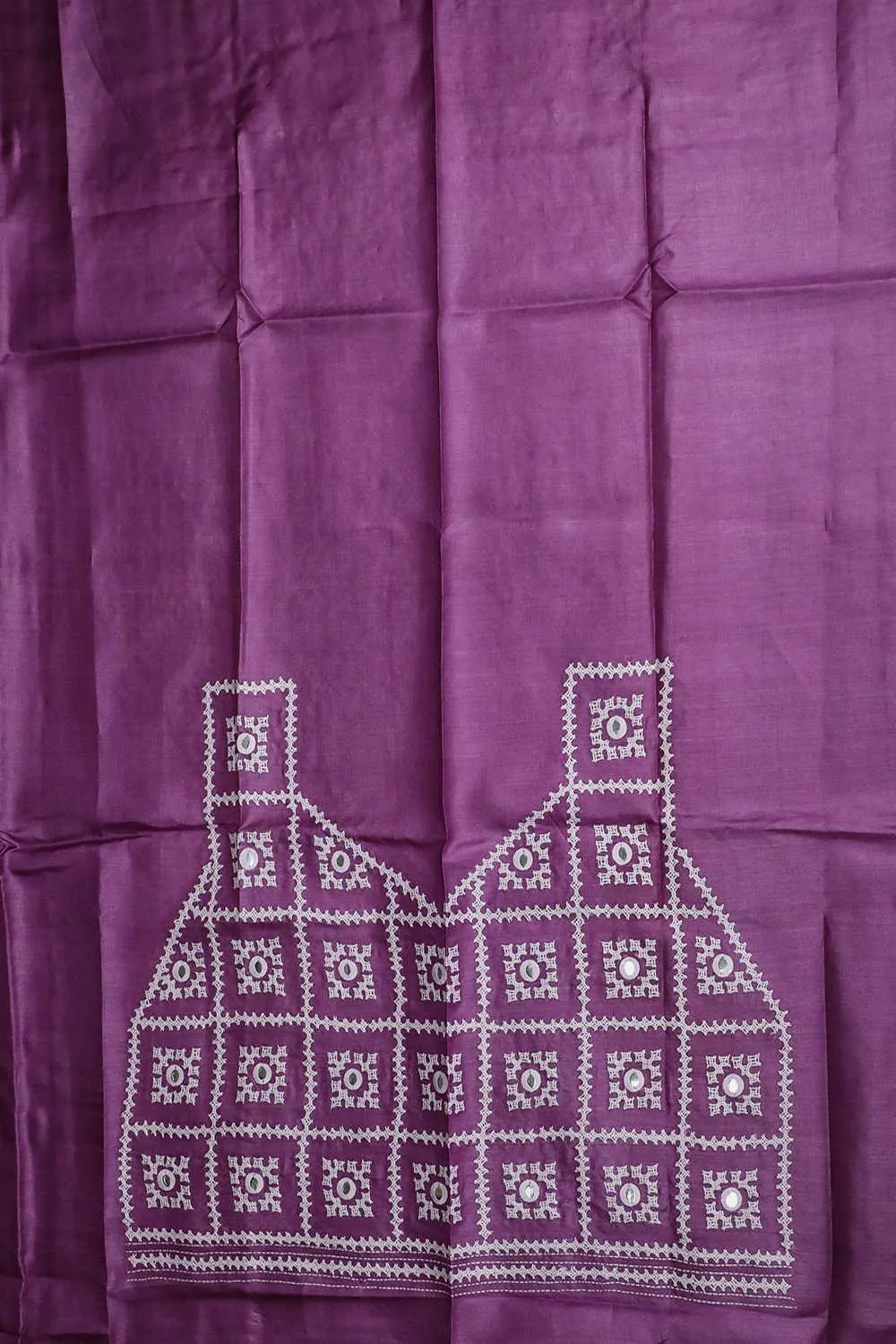 Cream Pattern on Pink Kantha Silk Blouse