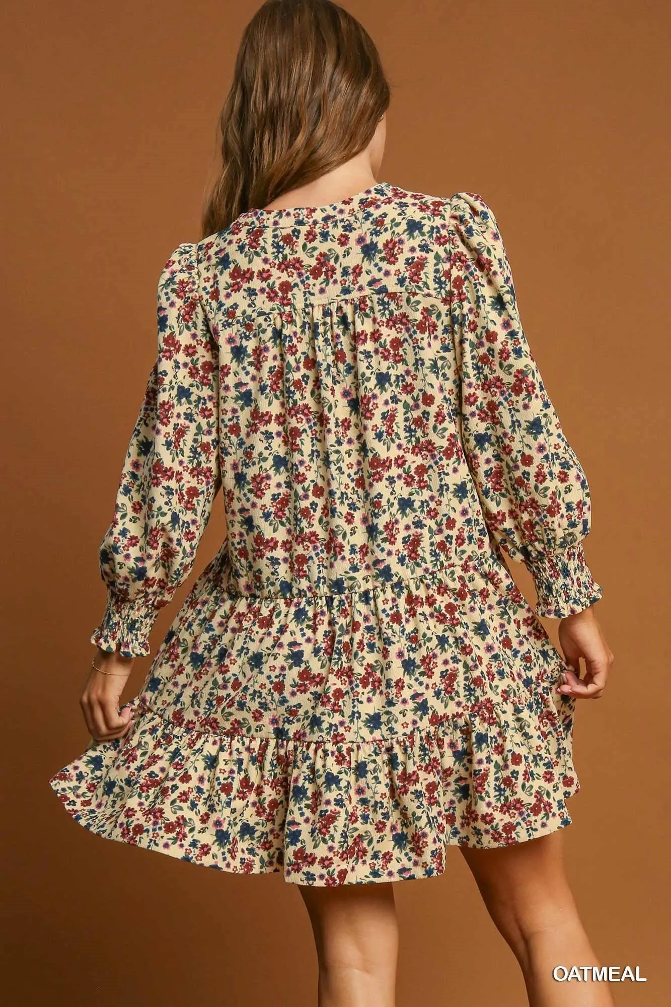 Cream w/ All Over Floral Corduroy Dress