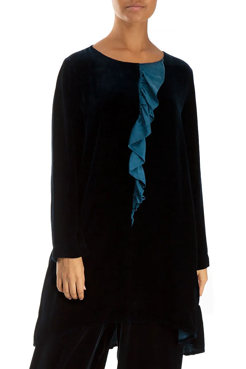 Decorated Peacock Blue Silk Velvet Tunic