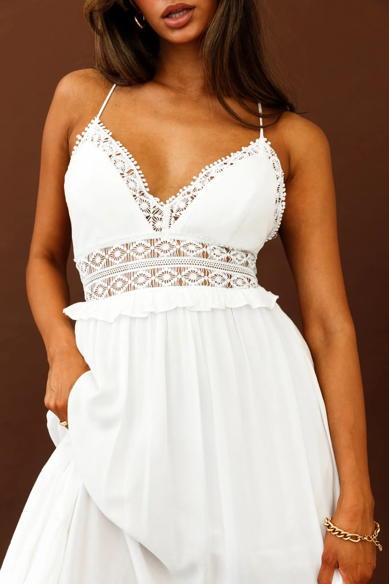 Desert Rose Crochet Tie-Up Back Maxi Dress White